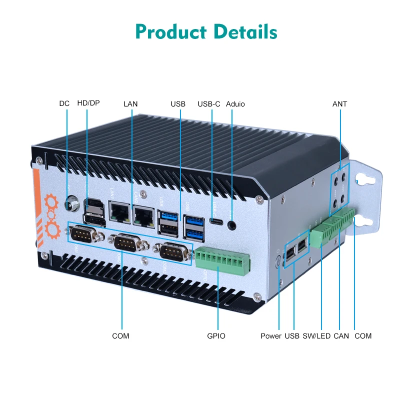 Mini Pc sin ventilador OEM Intel 13a 12a generación Core I3 I5 I7 2 * DDR5 2 X Lan 5 * Com CAN X86 Linux carril Din caja de PC Industrial integrada