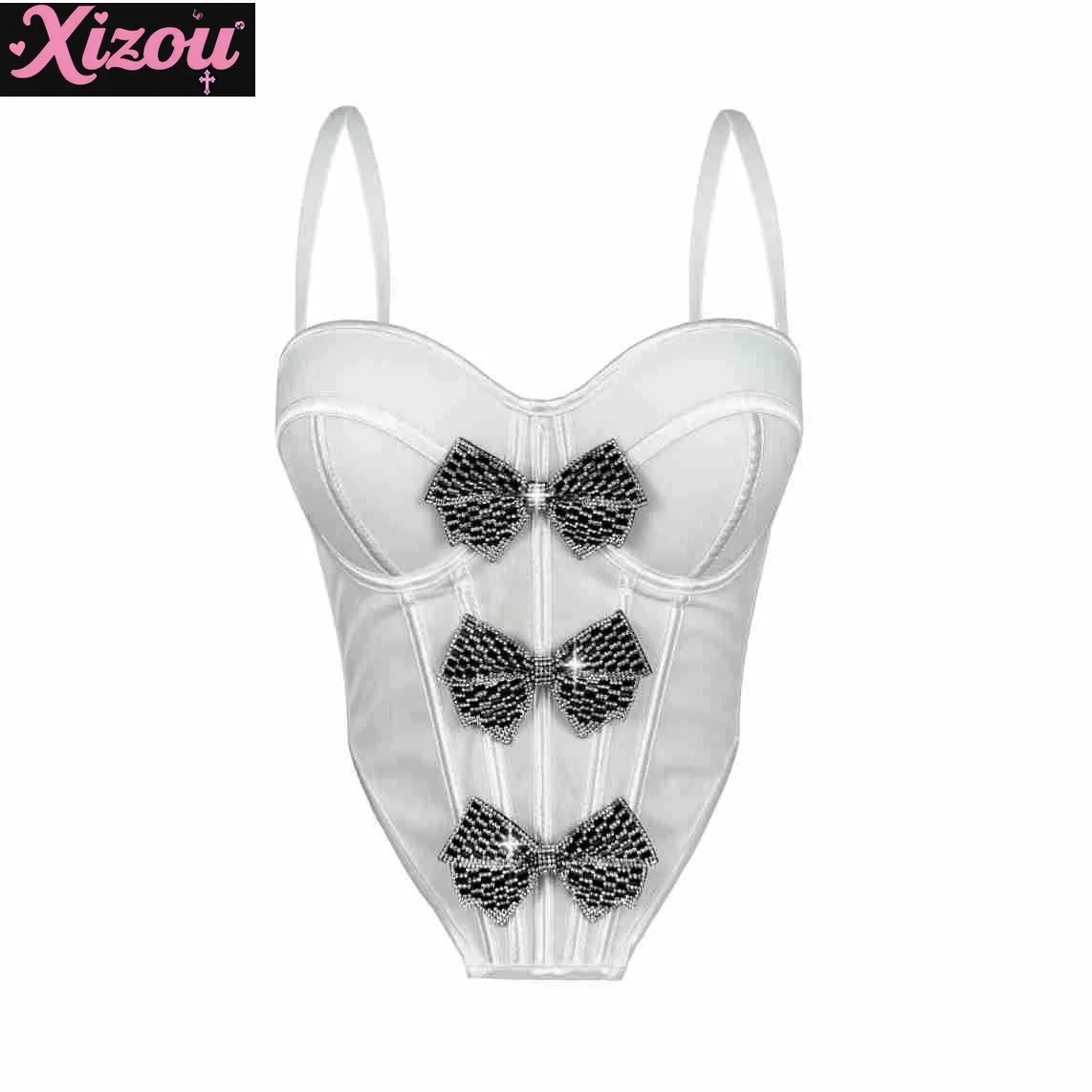 Europa Amerika Dark Cool Pittige Meisjes Strass Boog Visgraat Buste Vrouwen Sexy Tube Top Taille Sling Vest Dragen Visgraat tops