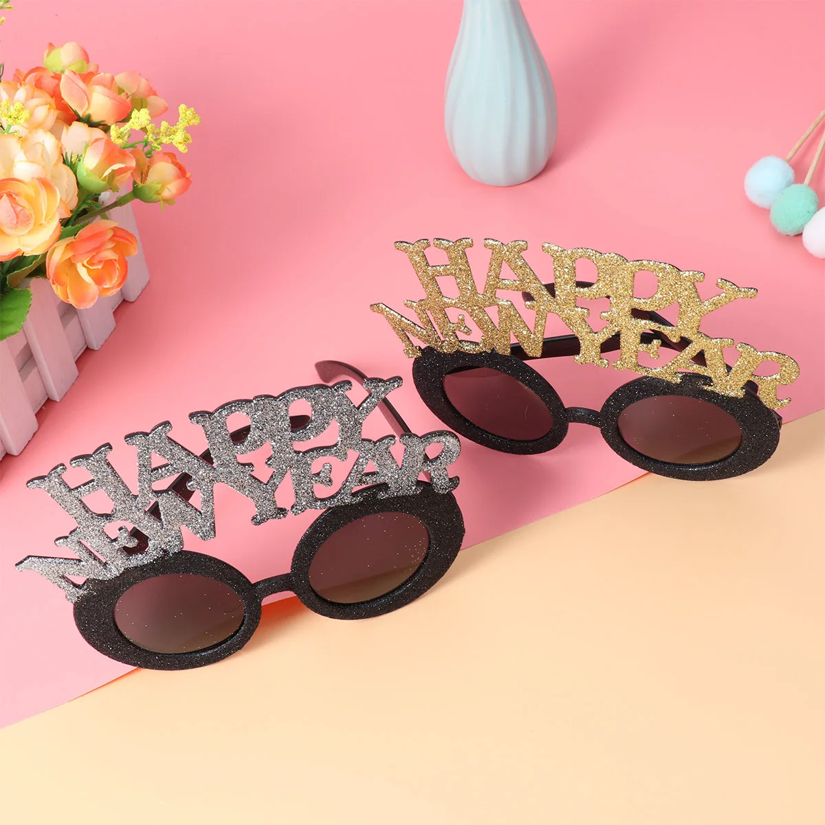 

2Pcs Happy New Year Glasses Funny Eyewear Gold Silver Party Prop Photo Booth Celebration Accessories Festival Supplies