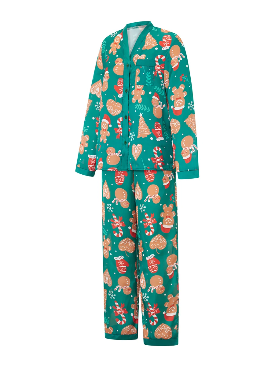 Women Christmas Pajamas Lounge Set Snowman Christmas Tree Print Long Sleeve Tops and Pants 2 Piece Loungewear Outfits