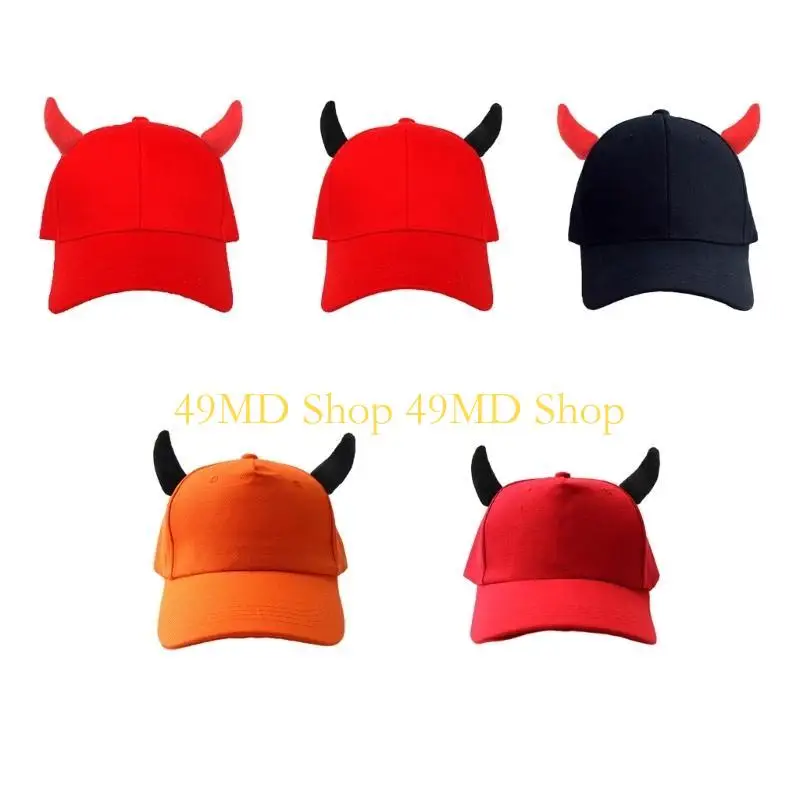 

49MD Simple Baseball Caps Adult Adjustable Caps Music Festivals Hat with Devil Horn