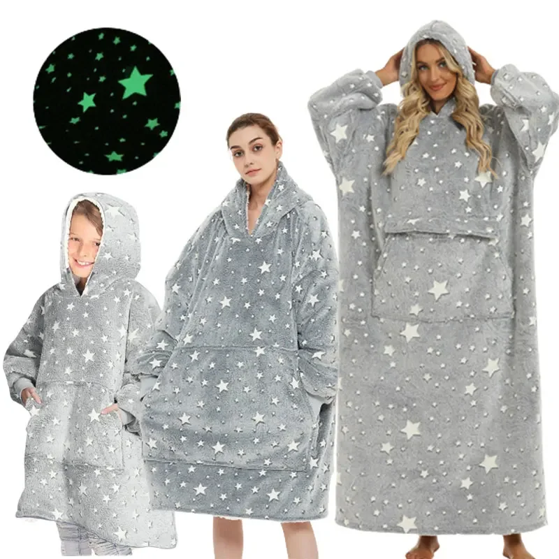 

Children's Glow-in-the-dark Loungewear 2023 Comemore Parent Warm Loungewear Lounge Robe Wearable TV Blanket Pajamas