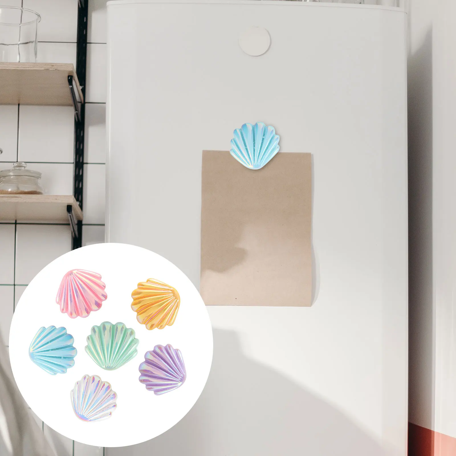 

6pcs Shell Magnets Resin Sticker Seashell Shape Decorative Patch for Refrigerator Desk Resin Refrigerator Magnet Accessories