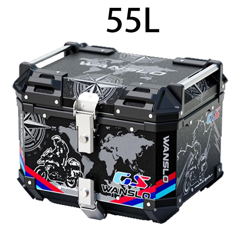 55L motorcycle top shell, trunk, thick aluminum, sports graffiti style, waterproof luggage compartment, helmet box, safety lock