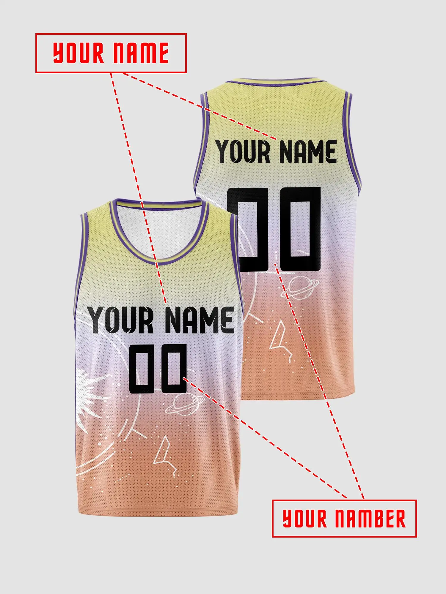 Galaxy Gradient‑Print Custom Basketball Jersey, Trendy Breathable Mesh Personalized Vest