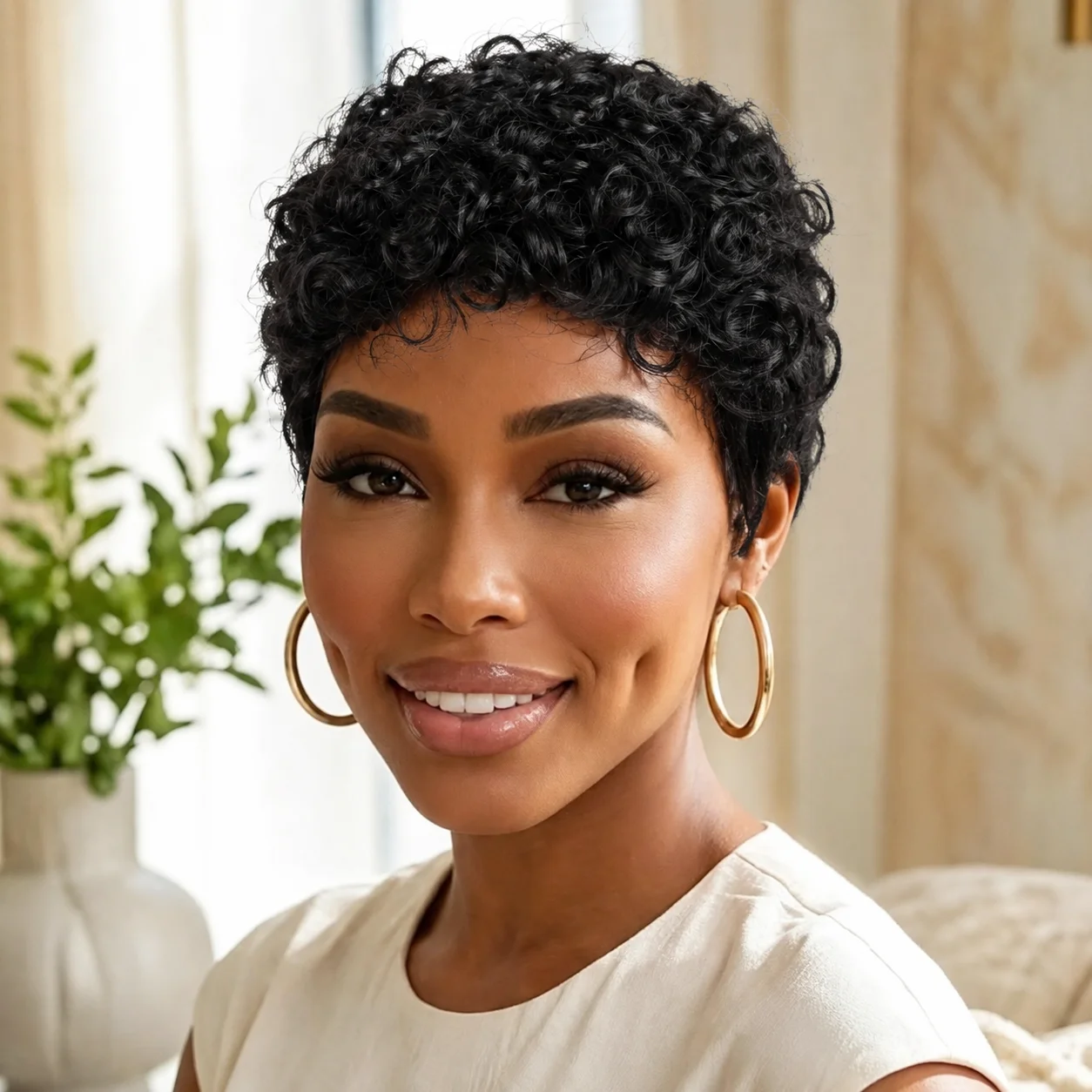 Curly Pixie Wig Human Hair Short Pixie Cut Wig Layered Pixie Cut Wig Pixie Cut Machine Made Wigs With Bangs Short Wig Human Hair
