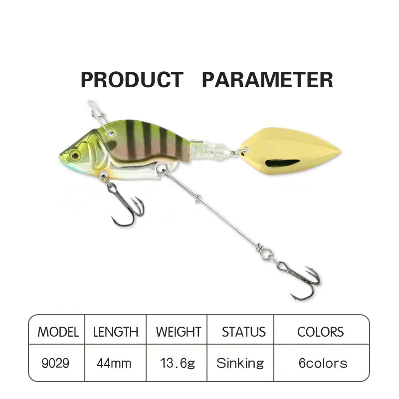 Fishing Lures Wobble Rotating Metal Vib Vibration Bait Winter Fishing 13.6g 44mm Artificial Hard Baits Spinner Spoon Lure Pesca