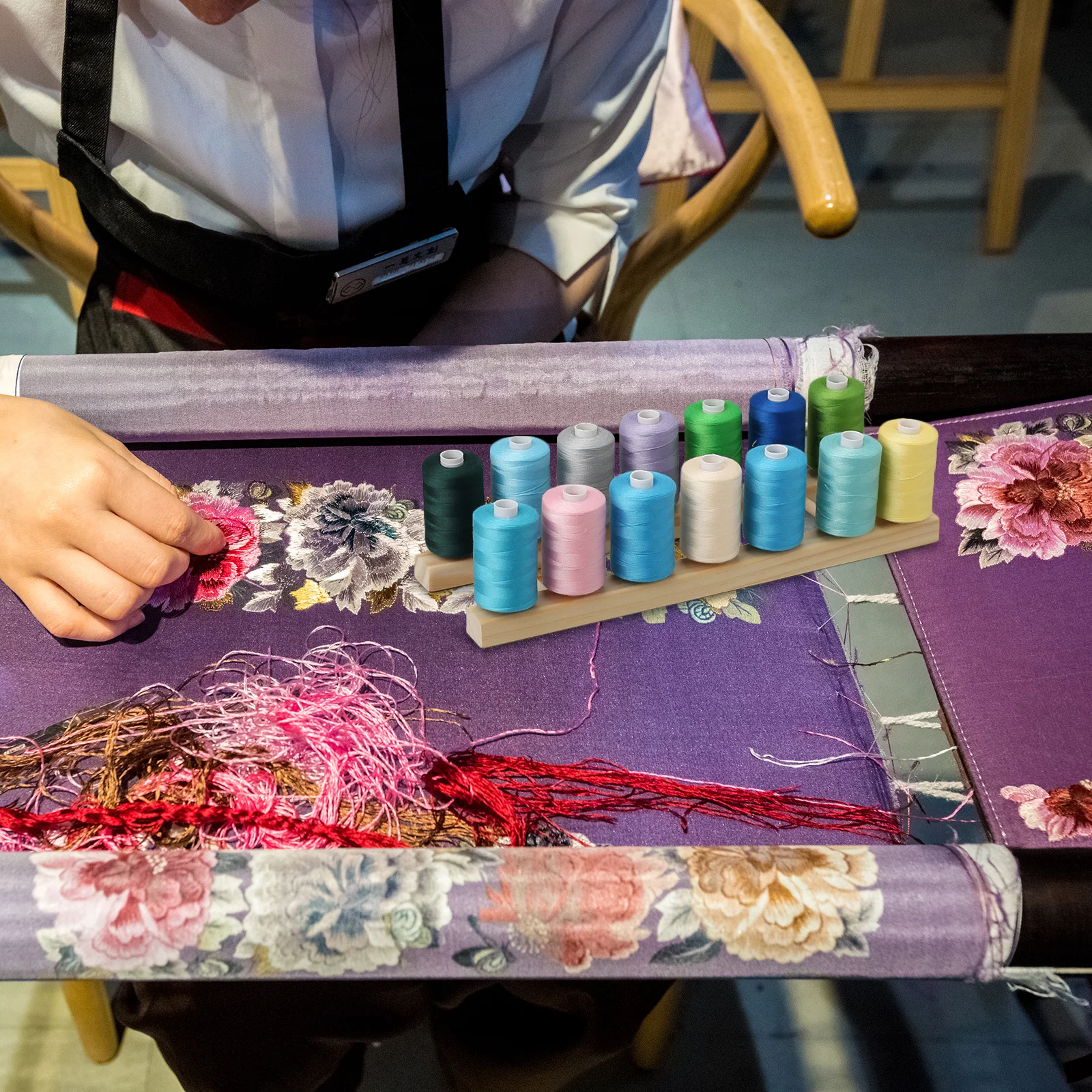 

Spool Organizer Stand Wooden Thread Holder for Sewing Supplies Embroidery Cones Sturdy Craft Rack DIY Home Decoration Tool