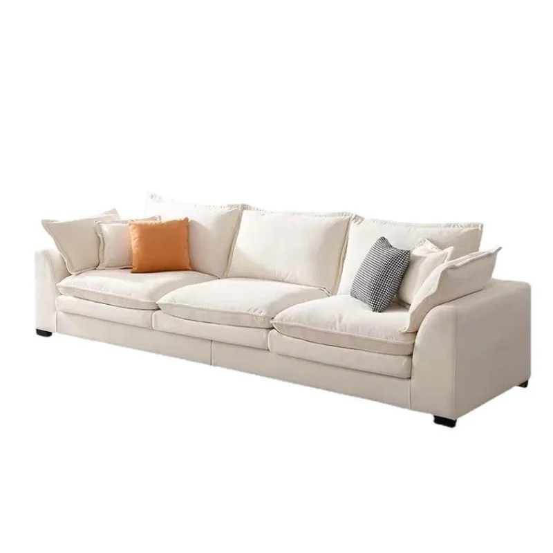 

Тканевый диван в скандинавском стиле с простыми технологиями, кремовый ветер, прямой ряд для гостиной, латексный двойной массив дерева