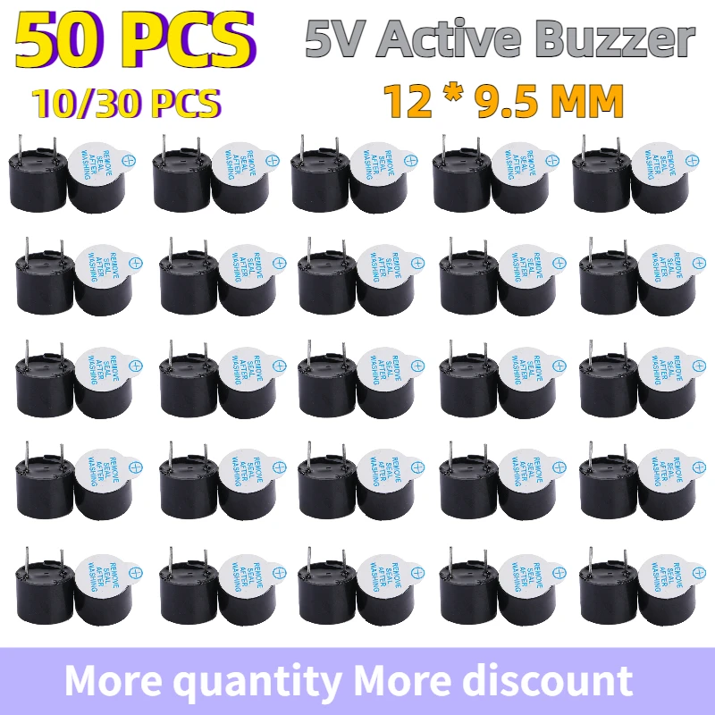 

50pcs 10/30pcs 5V Active Buzzer Magnetic Long Continous Beep Tone Alarm Ringer 12x9.5mm Mini Active Piezo Buzzers for Arduino