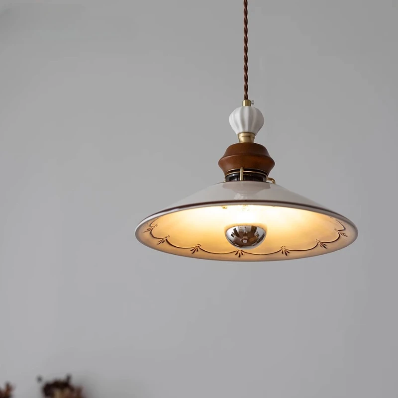 French Style Retro Hand-Painted Ceramic Pendant Light Led Originality Bar Counter Restaurant Living Room Study Room Hanging Lamp