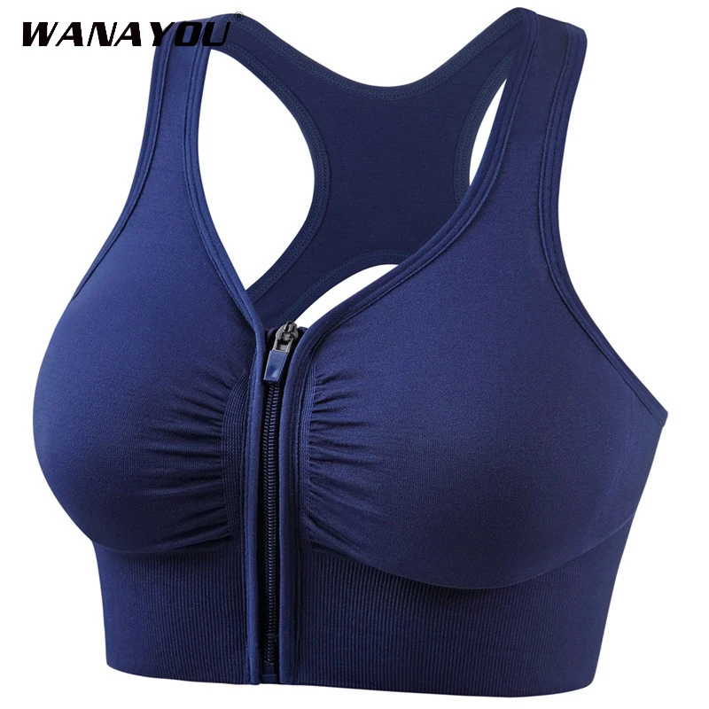 

WANAYOU Large Size Sports Bra Women Gym Push Up Running Yoga Bra Crop Tops Fitness Zipper High Impact Vest Underwear