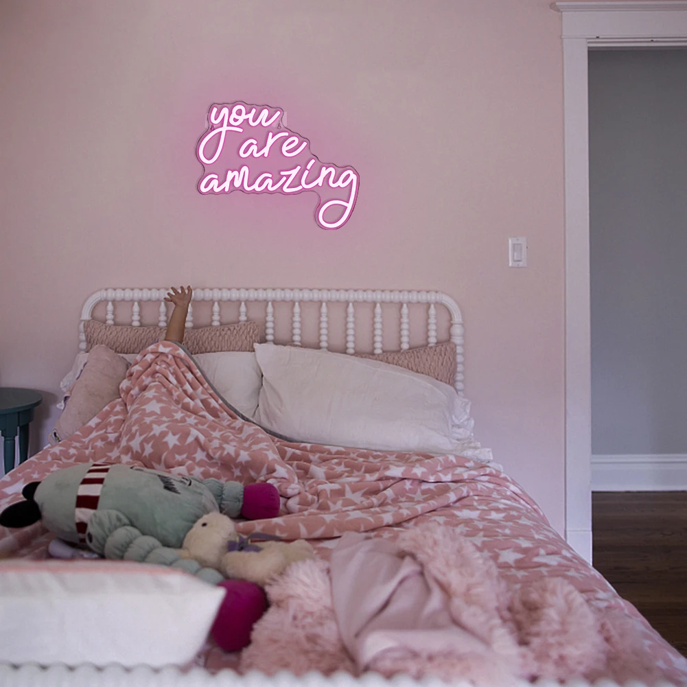 You Are Amazing Neon Sign Pink USB Word Neon Lights for Wall Decor Led Letter Light Up Sign Bedroom Bar Party Birthay Wedding