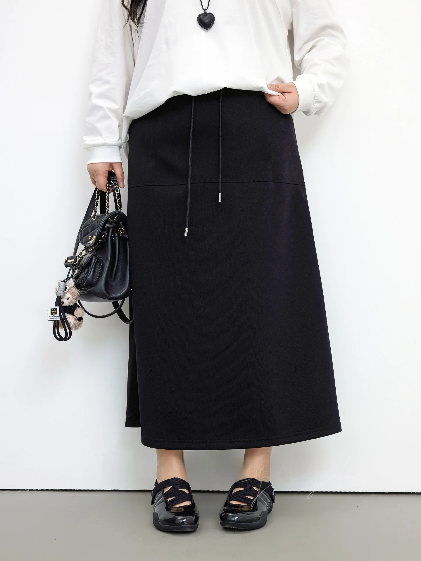 

Black Sweatshirt Skirt High Waist Slim Long Dress One Step Skirt plus Size Women's Early Spring New Style Casual Wear