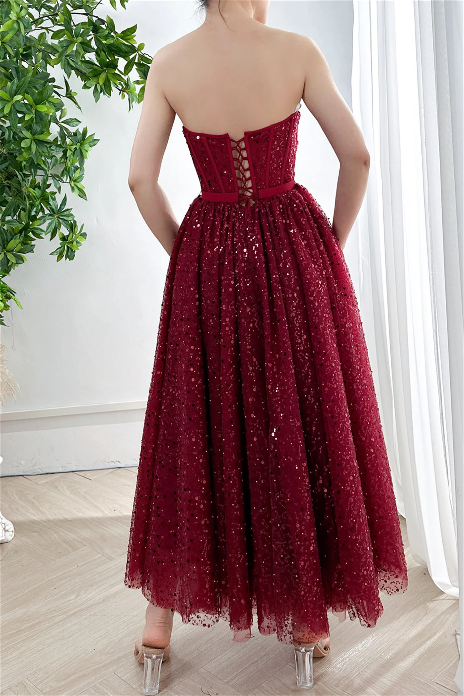 Aileen Bead Embroidery Off the Shoulders Sweetheart Claret Customized Evening Dresses for Formal Occasions Ball Gowns Party