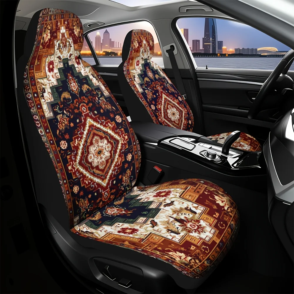 2pcs, Trendy Bohemian Print Front Seat Covers, Durable And Washable, Compatible With Most Sedan And SUV Front Seats, Perfect For