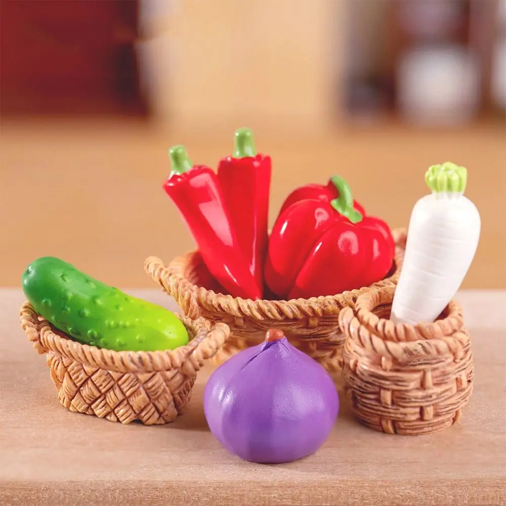 Cute Vegetable Figurines Miniatures Mini Handicrafts Simulation Vegetable Basket Resin Crafts Realistic Vegetable Model