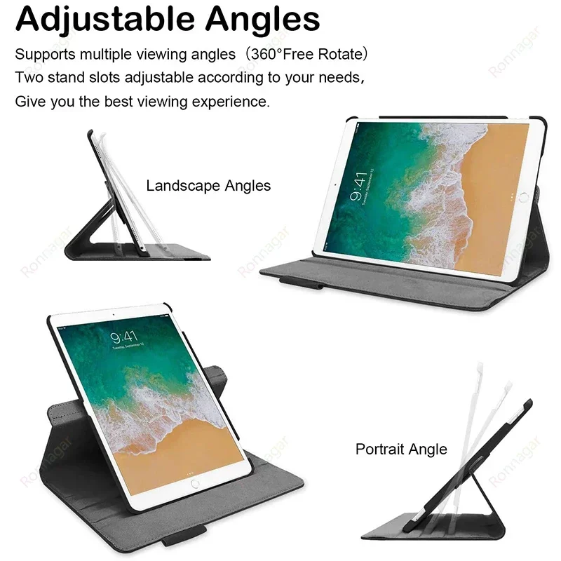 Étui rotatif à 360 ° pour iPad Air 3, 10.5 pouces, Pro10.5, iPad 10.2, 7, 8, 9, 10e iPad 2024, Air6, 11 pouces, M2, Pro11 figuré 5, 6e génération,