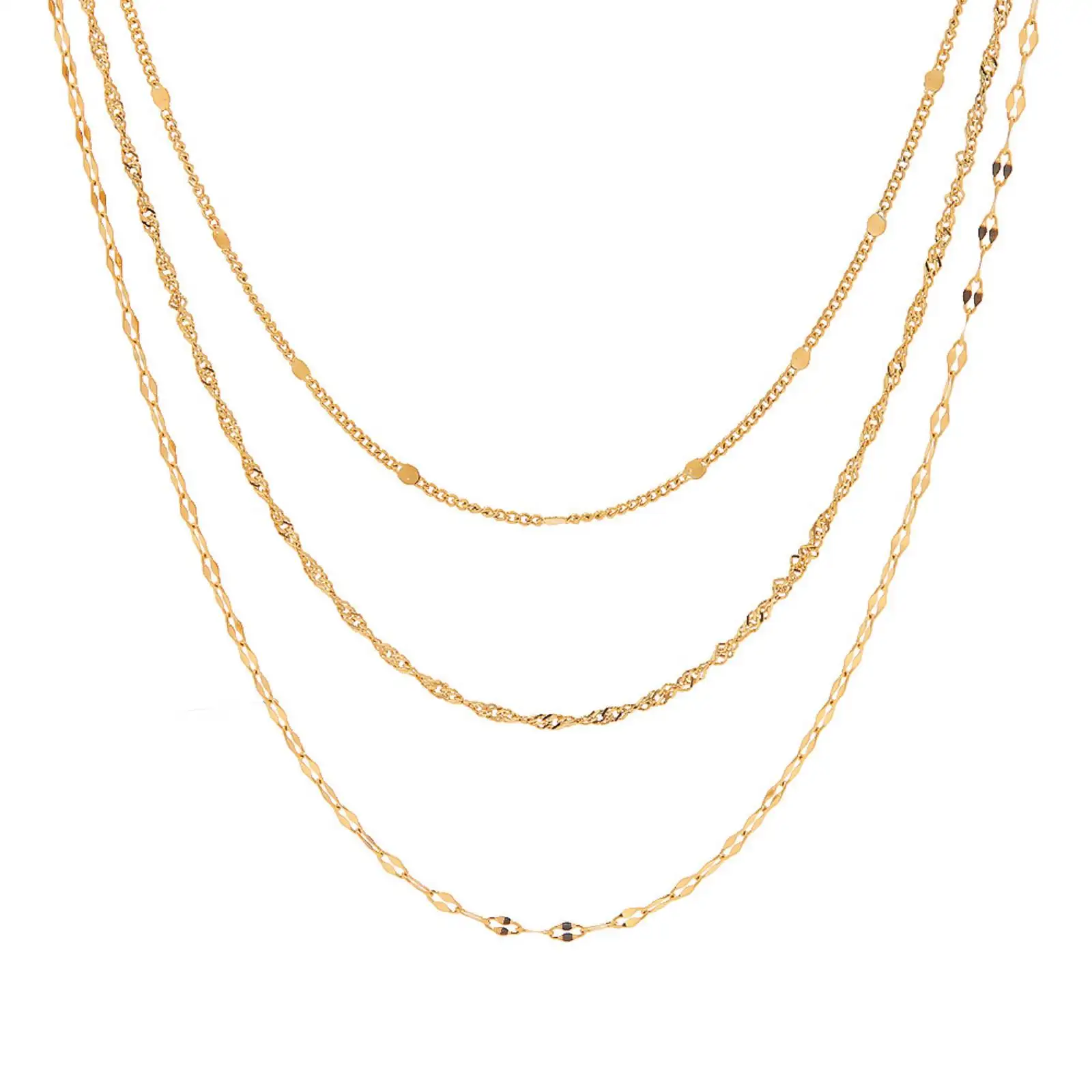 Modische vergoldete dreilagige Halskette für Damen und Herren, Edelstahl, Schmuck, Geschenke – Detail 1