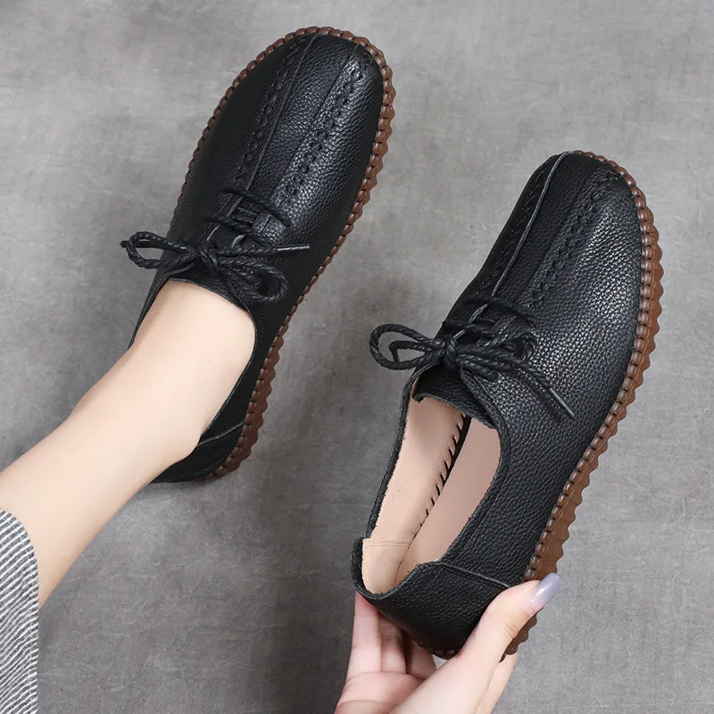 Spring Autumn Women Footwear Casual Flat Heels Black Single Shoes Mother Shoes Middle-aged Non-slip Casual Comfortable Flat Shoe