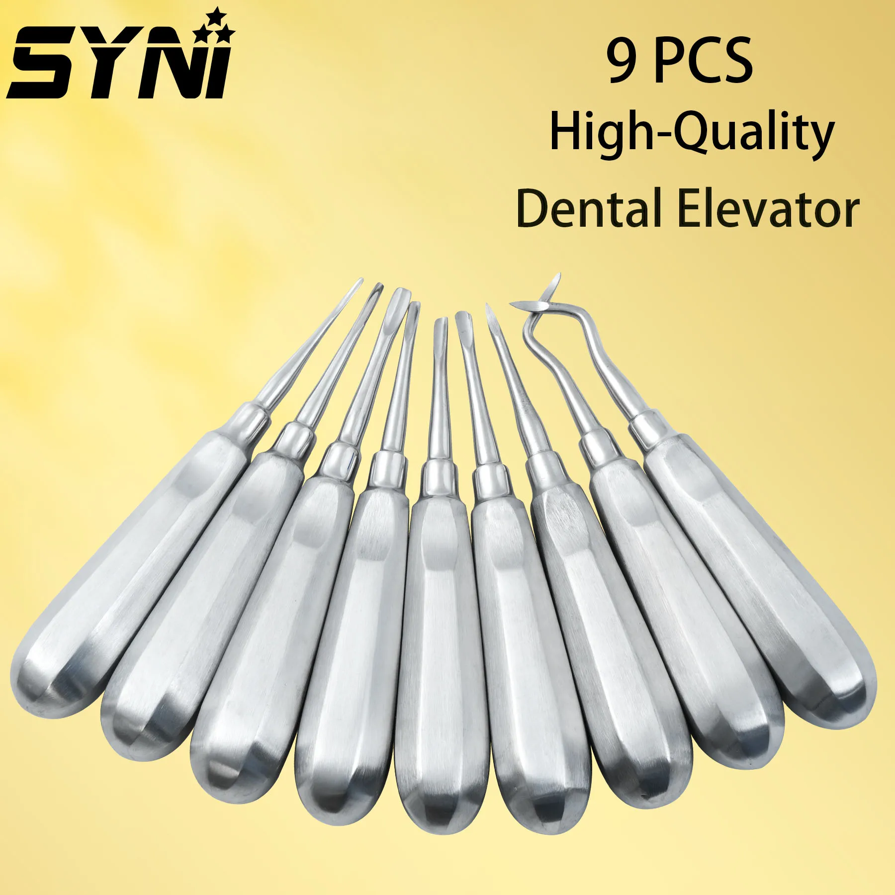 9pcs SYNI Dental Extraction Elevator Tools Kit Stainless Steel Stright Curved Root Elevator Minimally Invasive Dentistry Tool