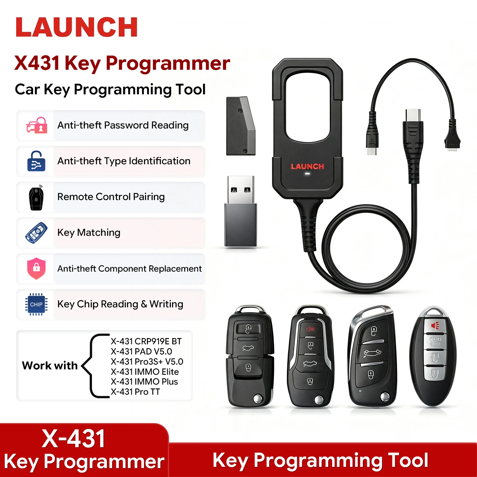 2026 LAUNCH X431 Key Programmer Smart Anti-theft Key Programming Tool for Read Write IMMO Chips with X431 Pro Elite/Pro Star/Pad