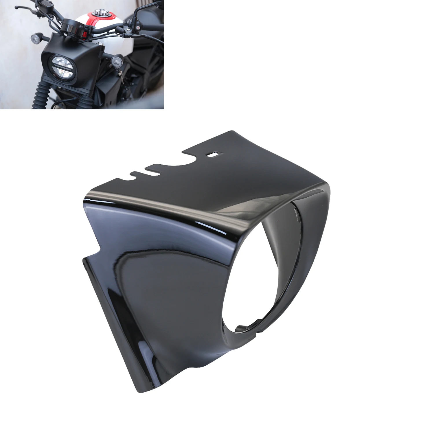 Glossy Black Headlight Outer Fairing Cover Headlamp Cowl Mask Fit For Honda Rebel CMX 300 2017-2023