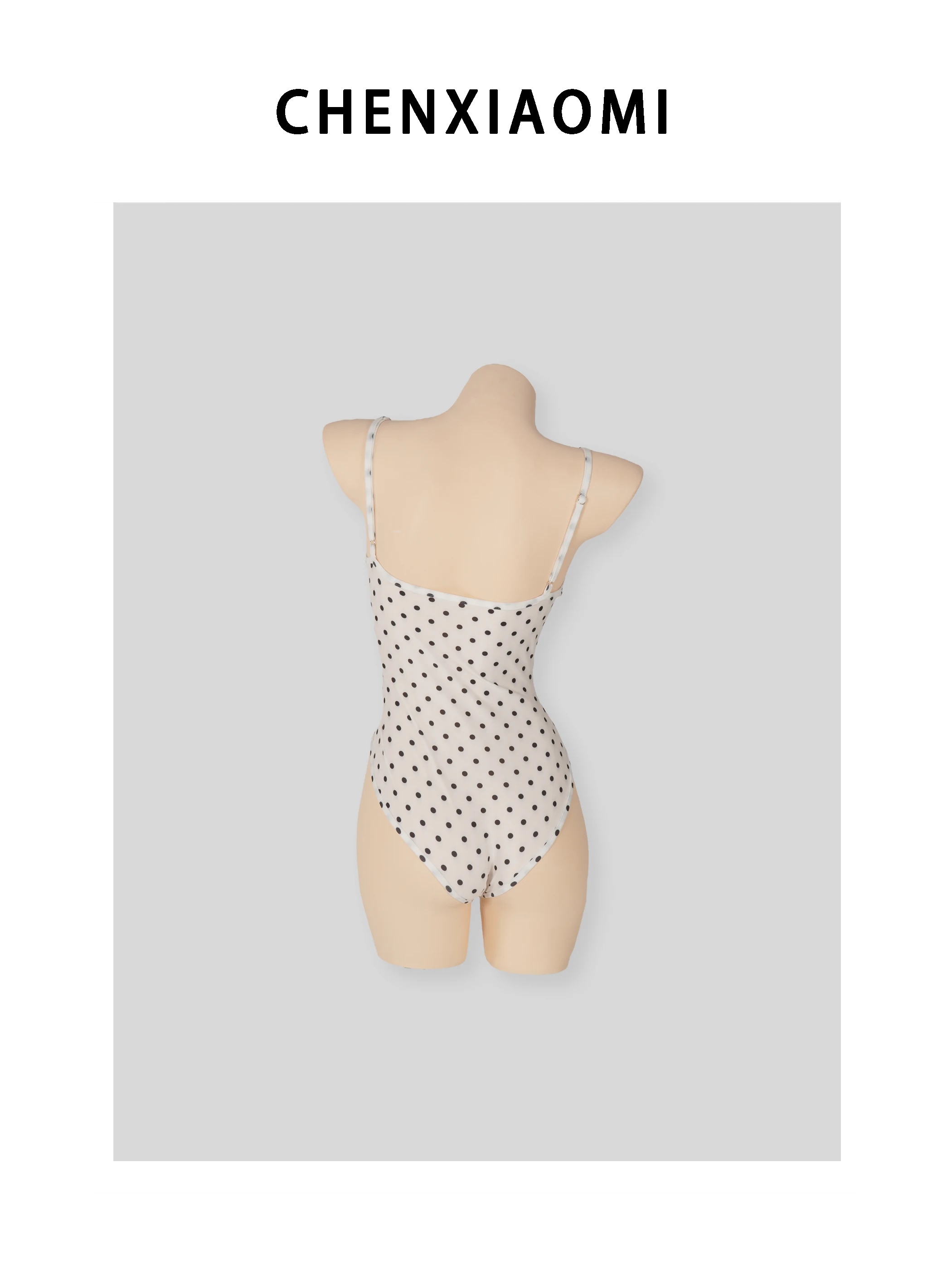 Mimi's Home French Holiday Low Cut Print Swimsuit with Detachable Chest Pad Polka Dot  Bandeau Women's Swimsuit