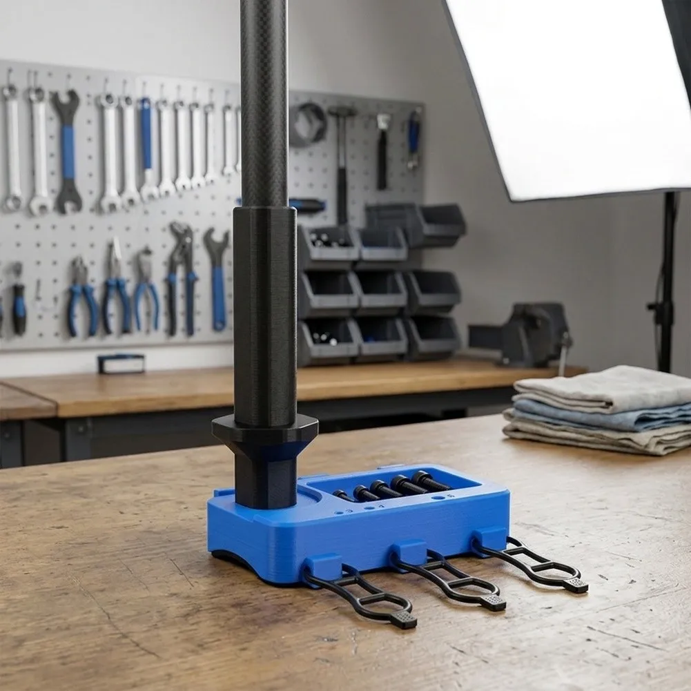 Multi Compartment Bicycle Tool Rack Stand for Handlebar Mount Storage Organized Wrench Slots Slip Silicone Base Design