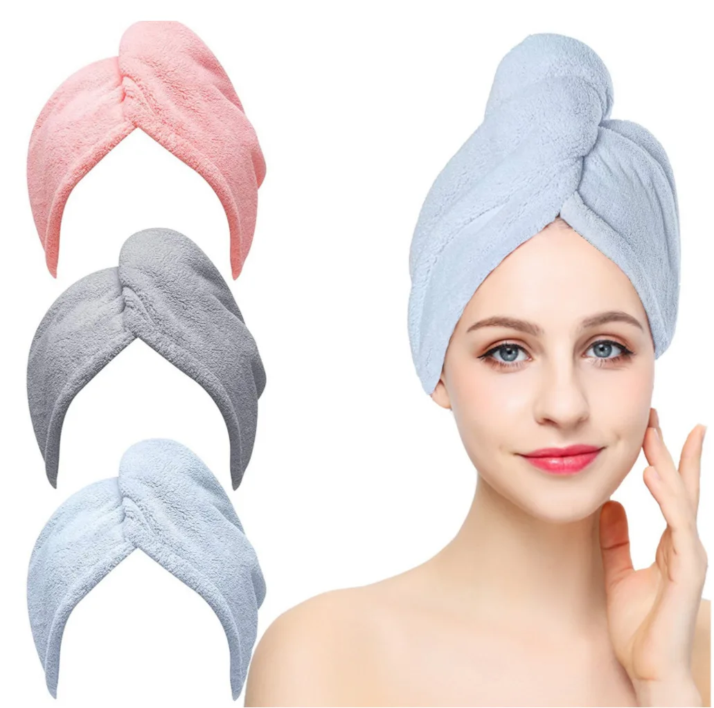 

Hair Towel Plain Color Single Layer Coral Fleece Hair Drying Cap Independent Packaging with Label Water Absorbent Quick Dry