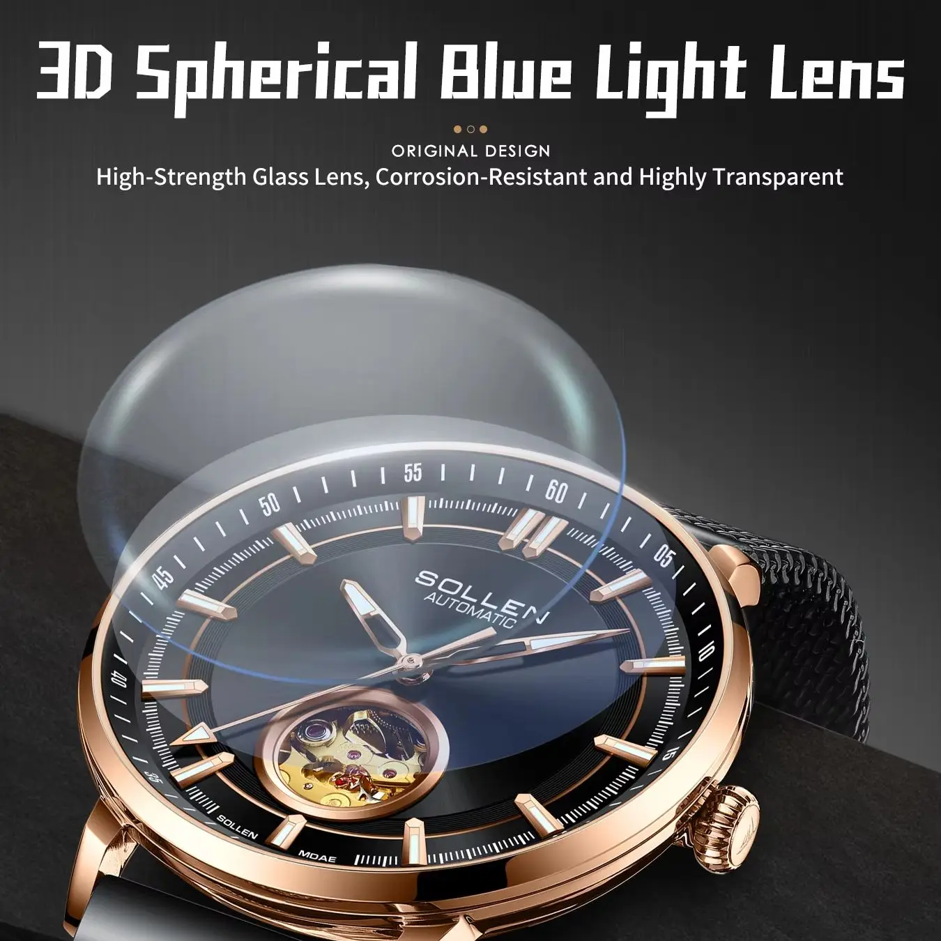 SOLLE watch for men, fully automatic mechanical watch, waterproof night light watch, gift for boyfriend\'s birthday, Nishit