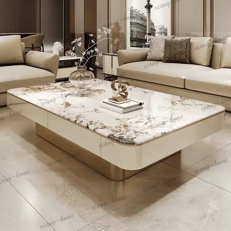 LSHome Light luxury solid wood microcrystalline stone coffee table living room home high end floor side tables pliante furniture