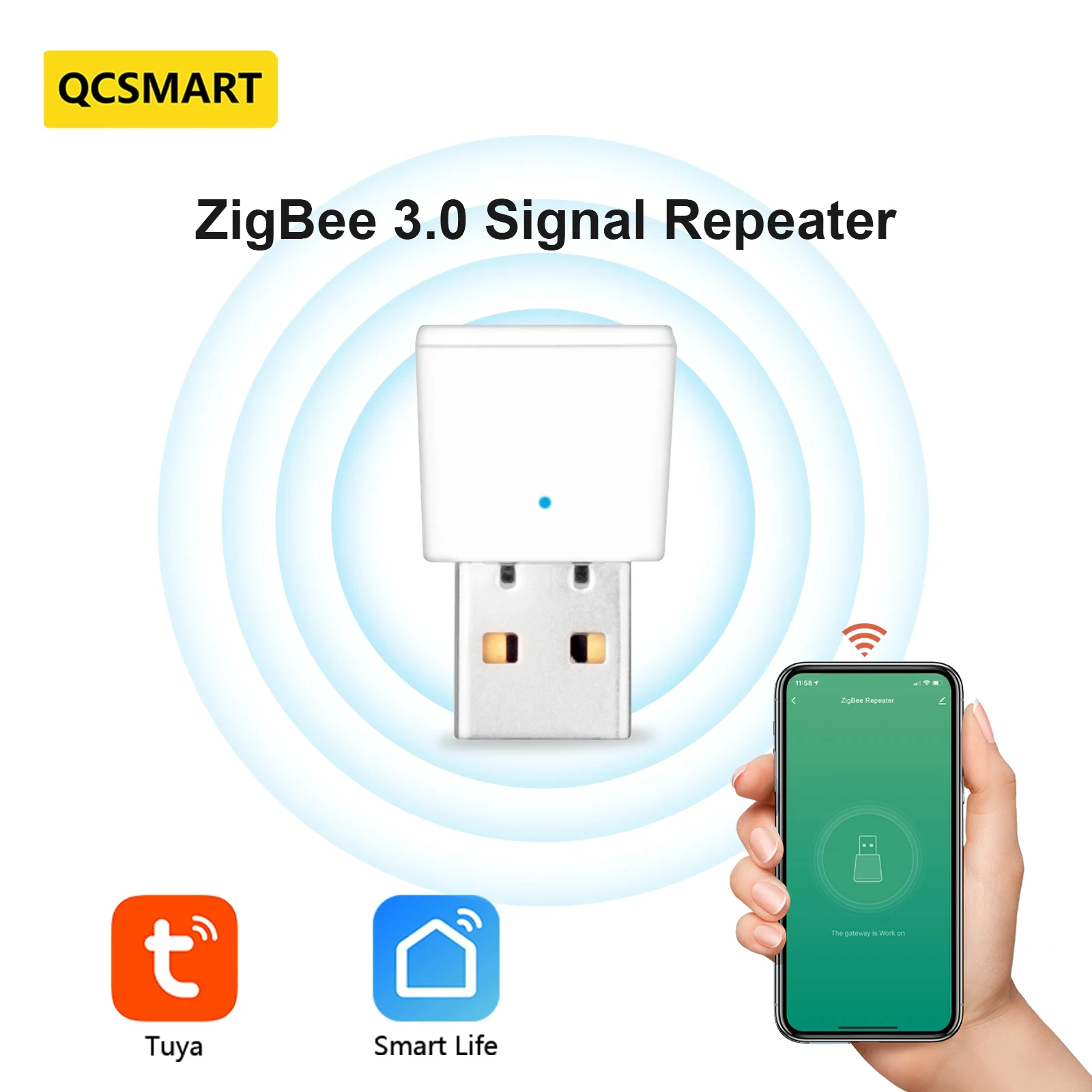 QCSMART Tuya ZigBee 3.0 Repeater MINI Size USB Signal Extender For Smart Life App Mesh Home Automation