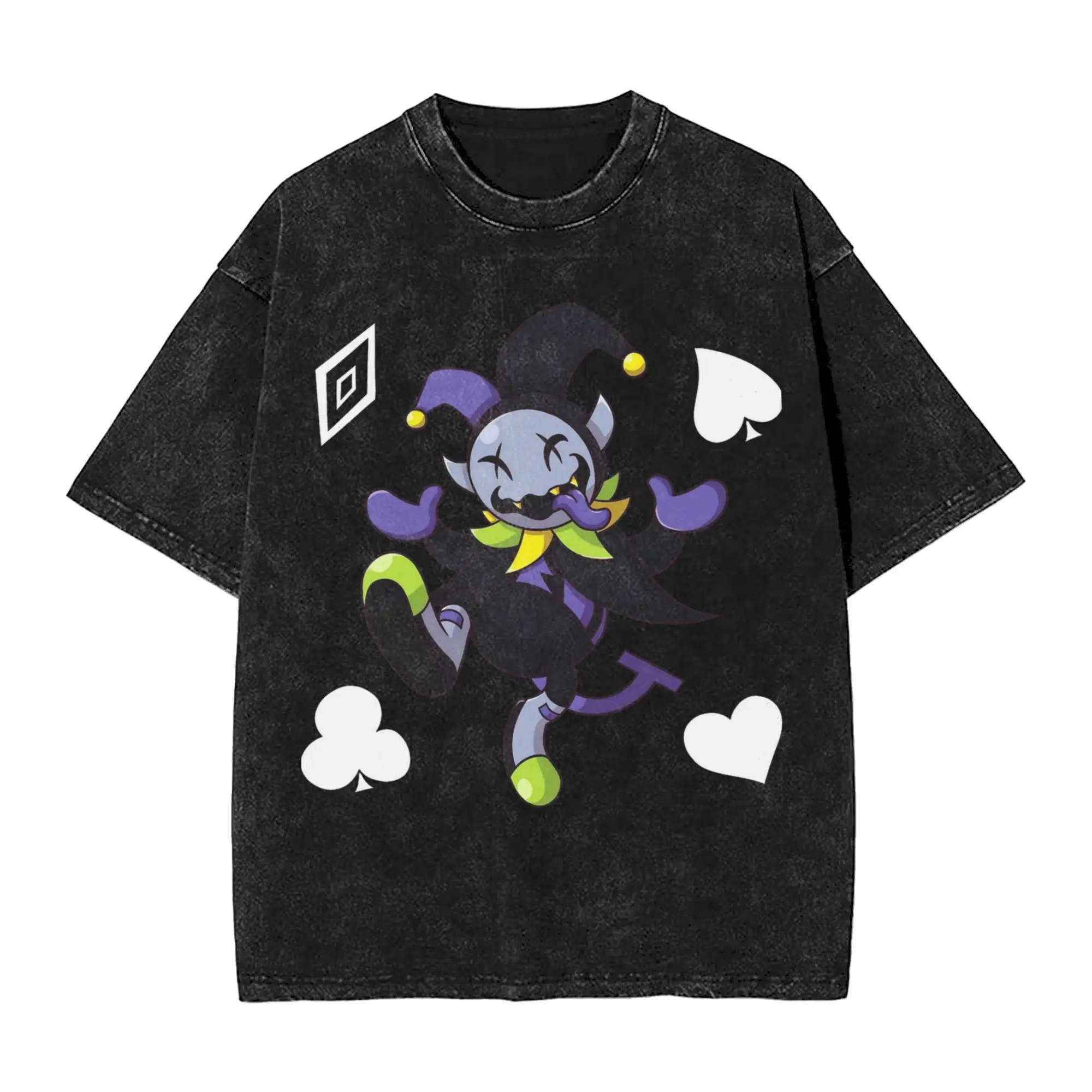 تي شيرت مغسول من Deltarune Jevil the Chaotic Jester تي شيرت هاي ستريت ملابس الشارع الشهير بأكمام قصيرة تي شيرت صيفي للرجال والنساء
