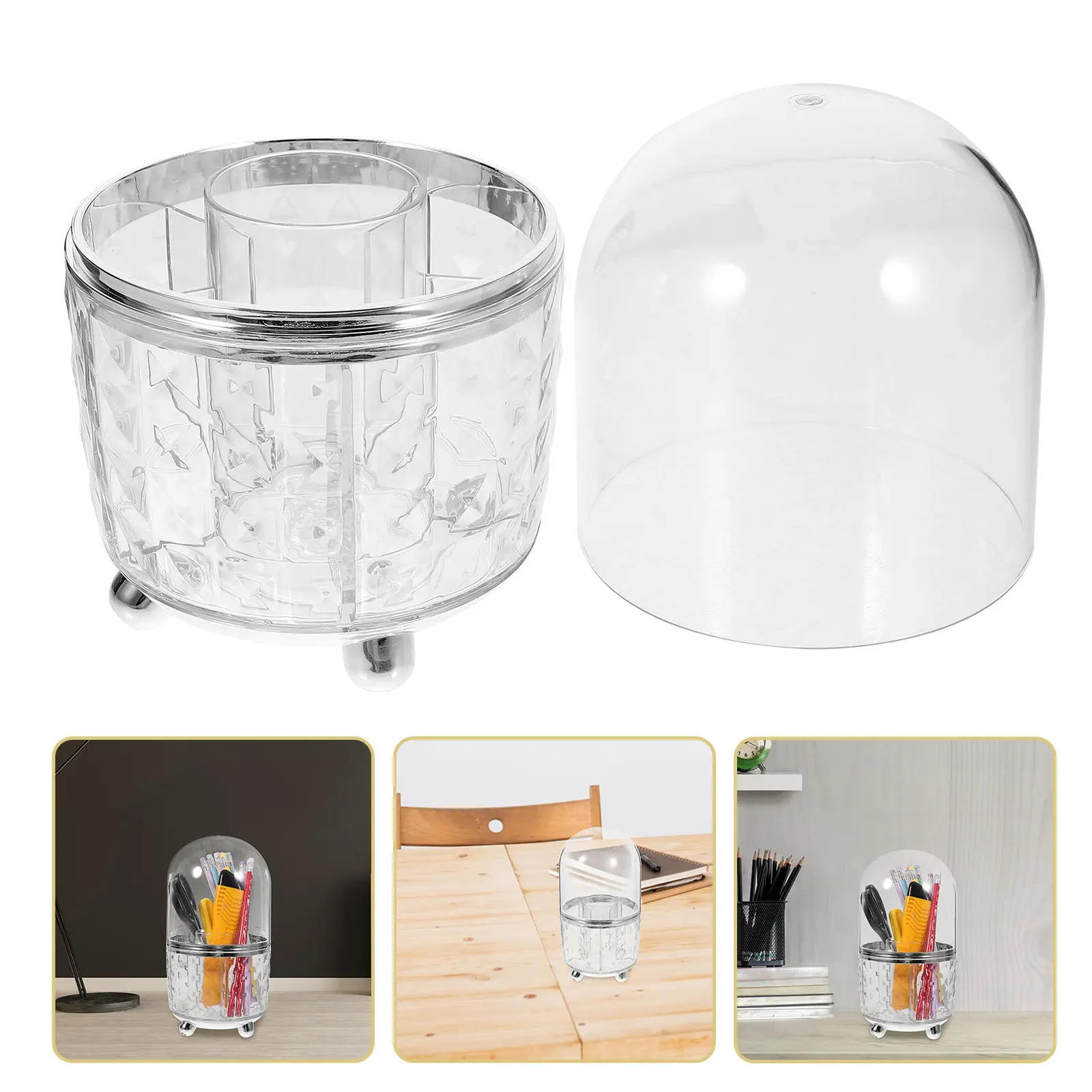 

Transparent Rotating Desk Organizer Large Capacity Spinning Makeup Brush Holder Pen Pencil Storage Box Clear