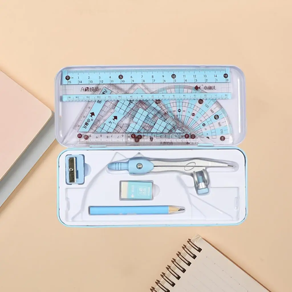 Math Geometry Kit Set Protractor 8Pcs for Student Supplies Drafting Home Students Gift