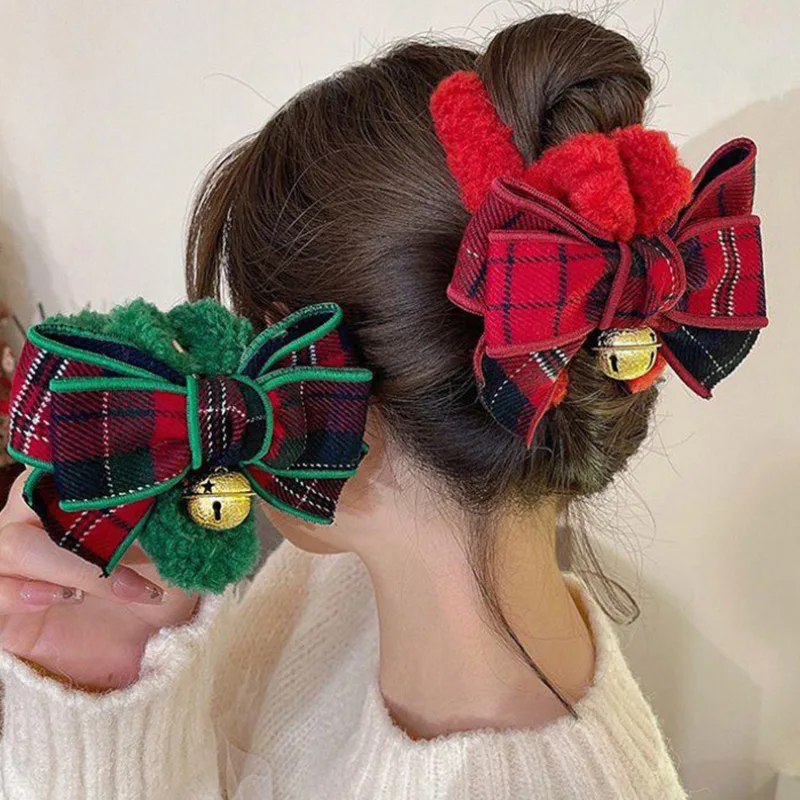 Christmas Elegant Plush Hair Claw Winter Bow Hairpins Faux Fur Hair Clip Barrette Crab Headwear Women Girls Hair Accessories