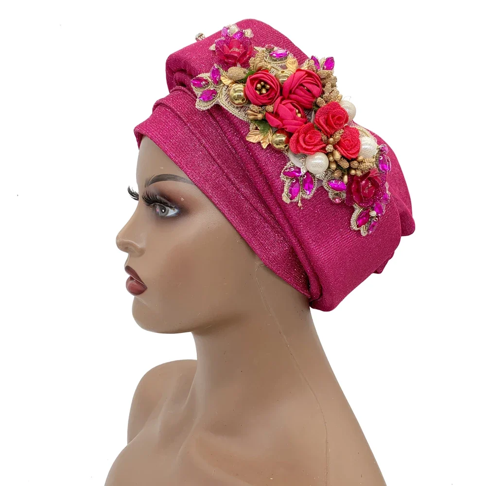 Turbante de Nigeria Auto Gele para Mujer, envoltura para la cabeza, a la moda, exquisito ramo, gorro de Turbante africano