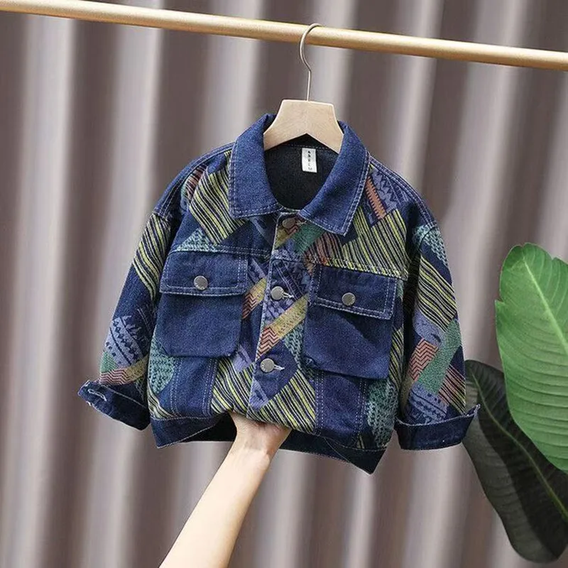 

Boys' Denim Jacket Children's Spring and Autumn Western style Diagonal Casual Versatile Coat Baby Fashion Top