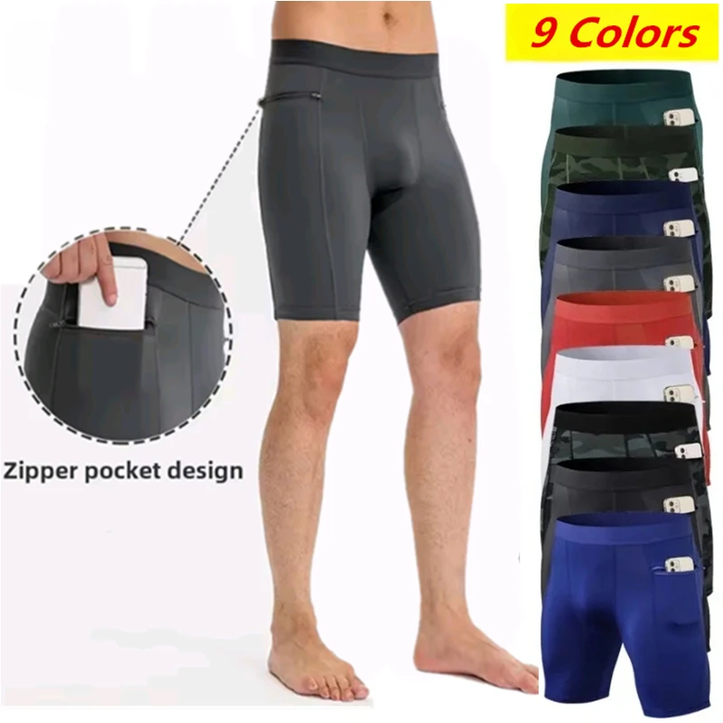 Men's Fitness Short pants Summer Zipper Pockets Quick Dry Running Shorts Men Gym Fitness Compression Tights Sportswear Leggings