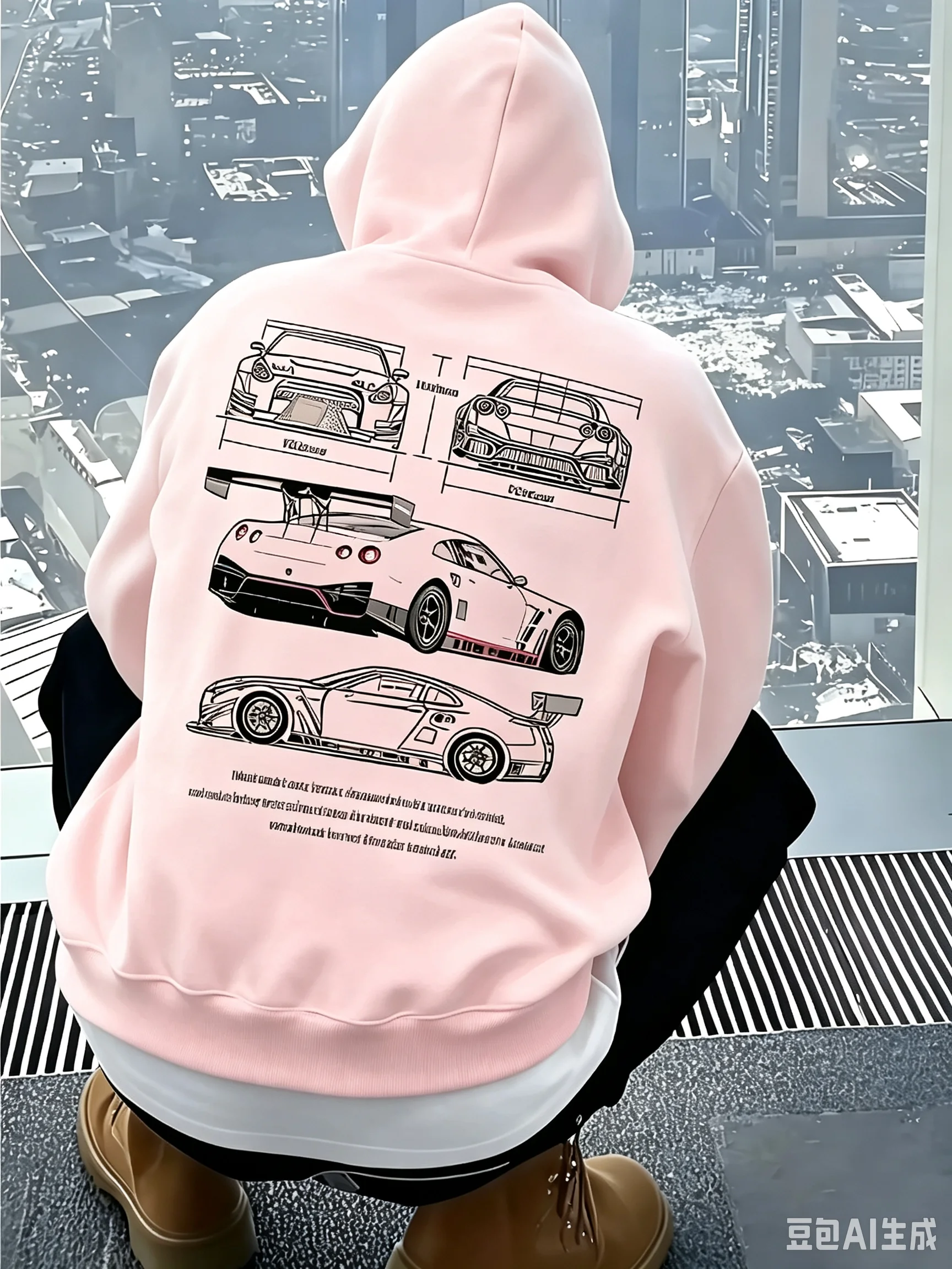 Motorsport-Herren-Kapuzenpullover mit Rennwagen-Technikzeichnung auf der Rückseite, lässiges Oberteil für Herbst und Winter – Detail 6