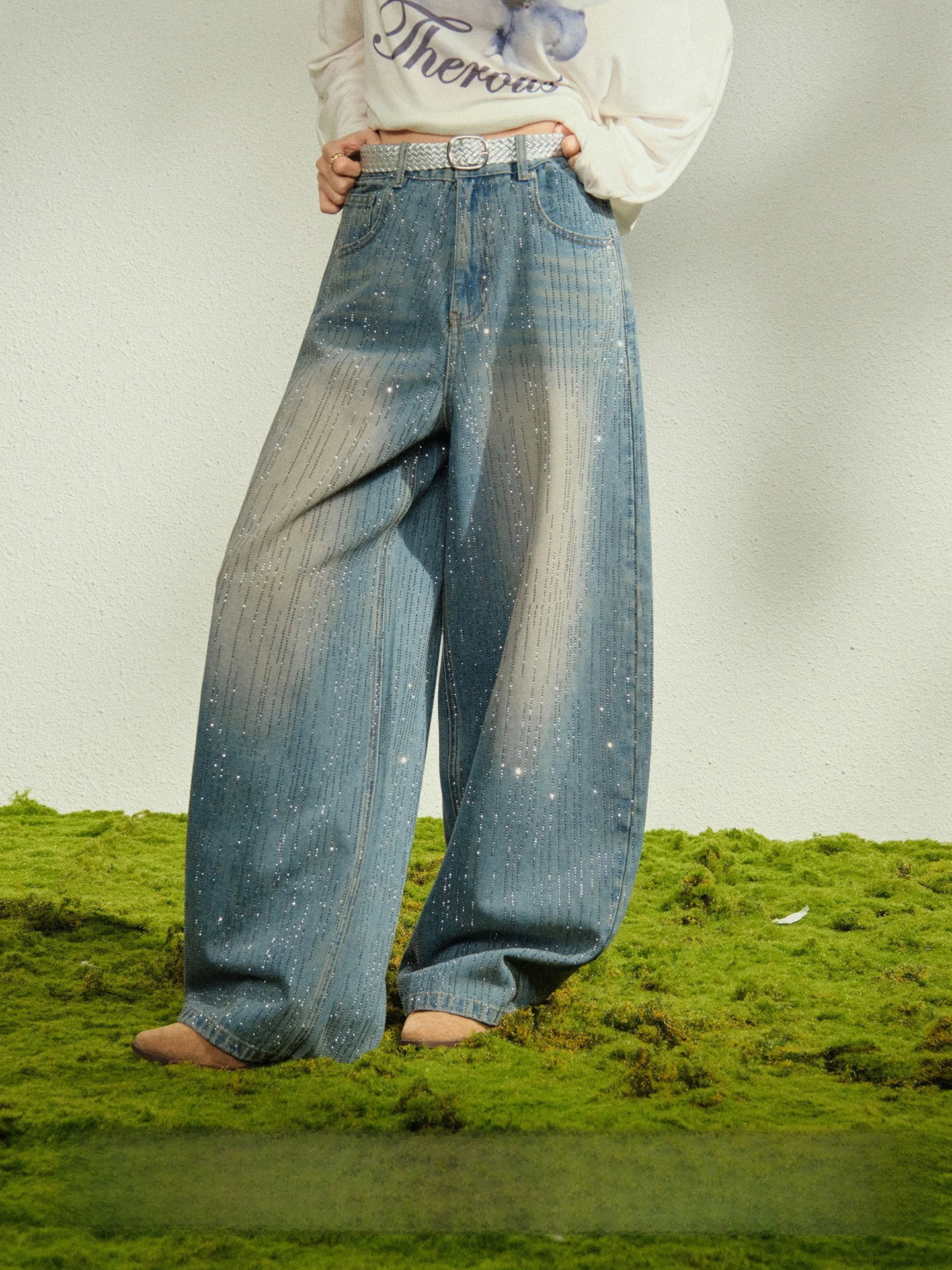 

Retro Distred Straight Leg Jeans Women's Casual Loose Wide Leg Pants Spring Season Versatile Comfortable Fit Denim Trousers