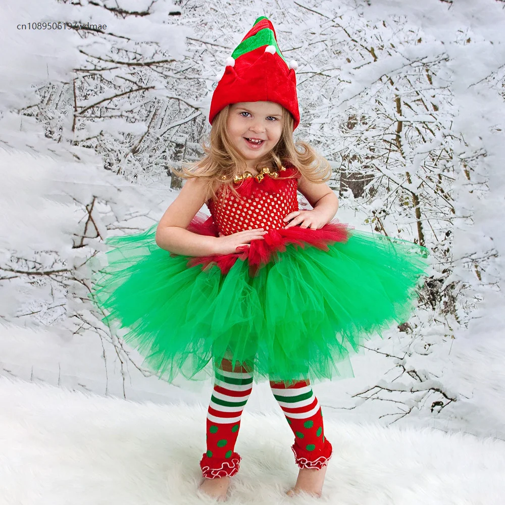 

Adorable Baby Girl Christmas Red & Green Ballet Dress Green Christmas Elf Tutu Puffy Dress Themed Party Stage Performance Cloth
