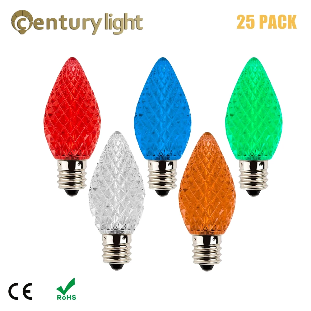 

25PCS Colorful C7 LED Replacement Light Bulbs E12 Shatterproof Waterproof Candle Christmas Light Bulbs For Outdoor Garland Decor