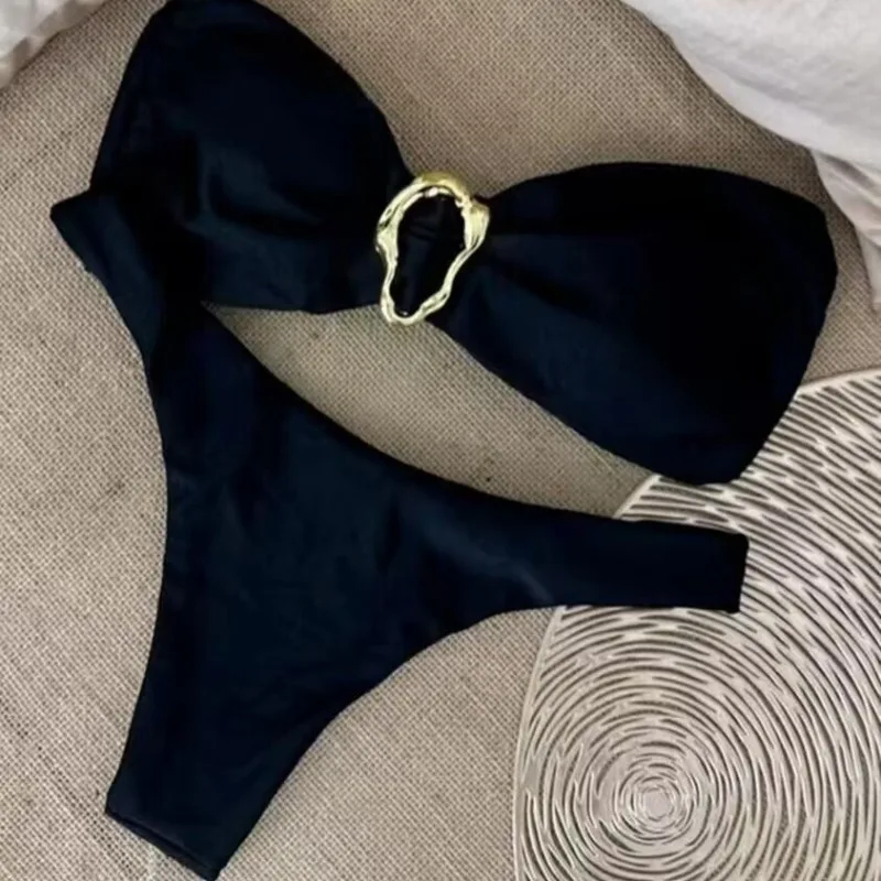 A18 New Bikini Sexy European and American Bikini Solid Color Tube Top Cross-border Split Women's Swimsuit Swimsuit Women 2026