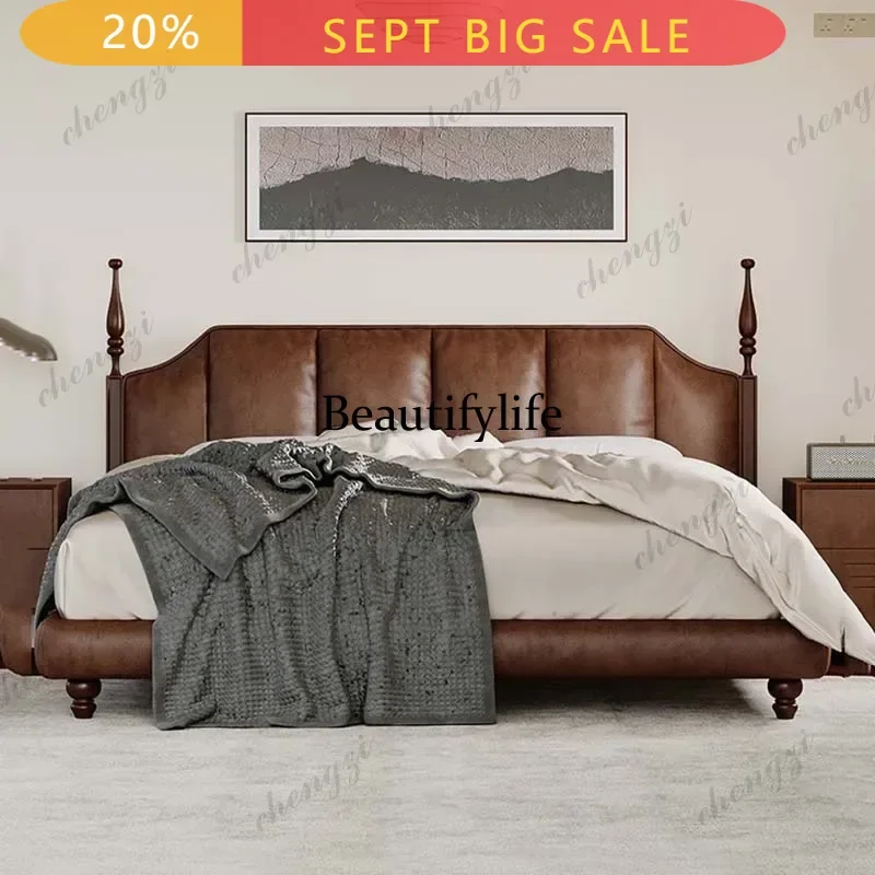 DD Leather Headboard Double Bed Vintage Elderly Storage Lounges Double Bed Bedroom Japanese Letto Matrimoniale Furniture Home