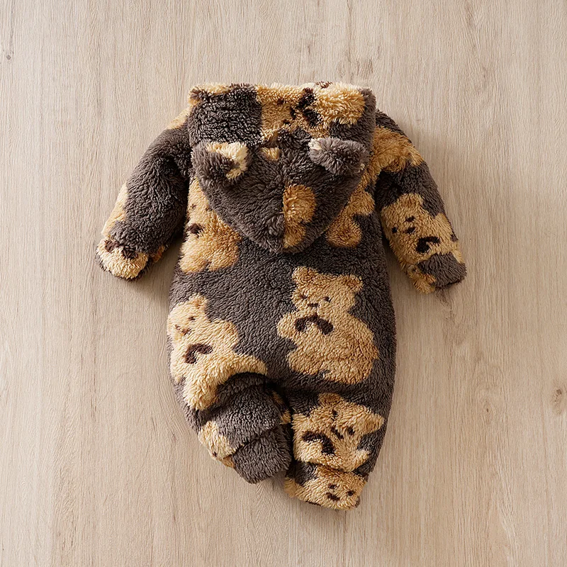 2 قطعة نيسيي الطفل 0-18 أشهر الوليد محبوك الدب البني والبيج مقنعين مريحة الدفء لينة العصرية عادية طفل بذلة