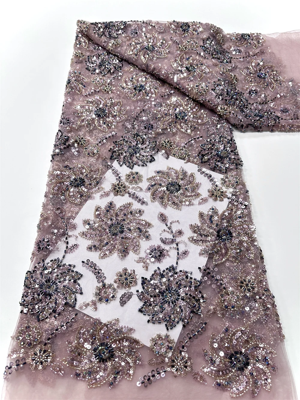 

African Sequins Lace Fabric High Quality French Nigerian Groom Lace Mesh Fabrics Beads Stones For Sewing Dress Wedding Party