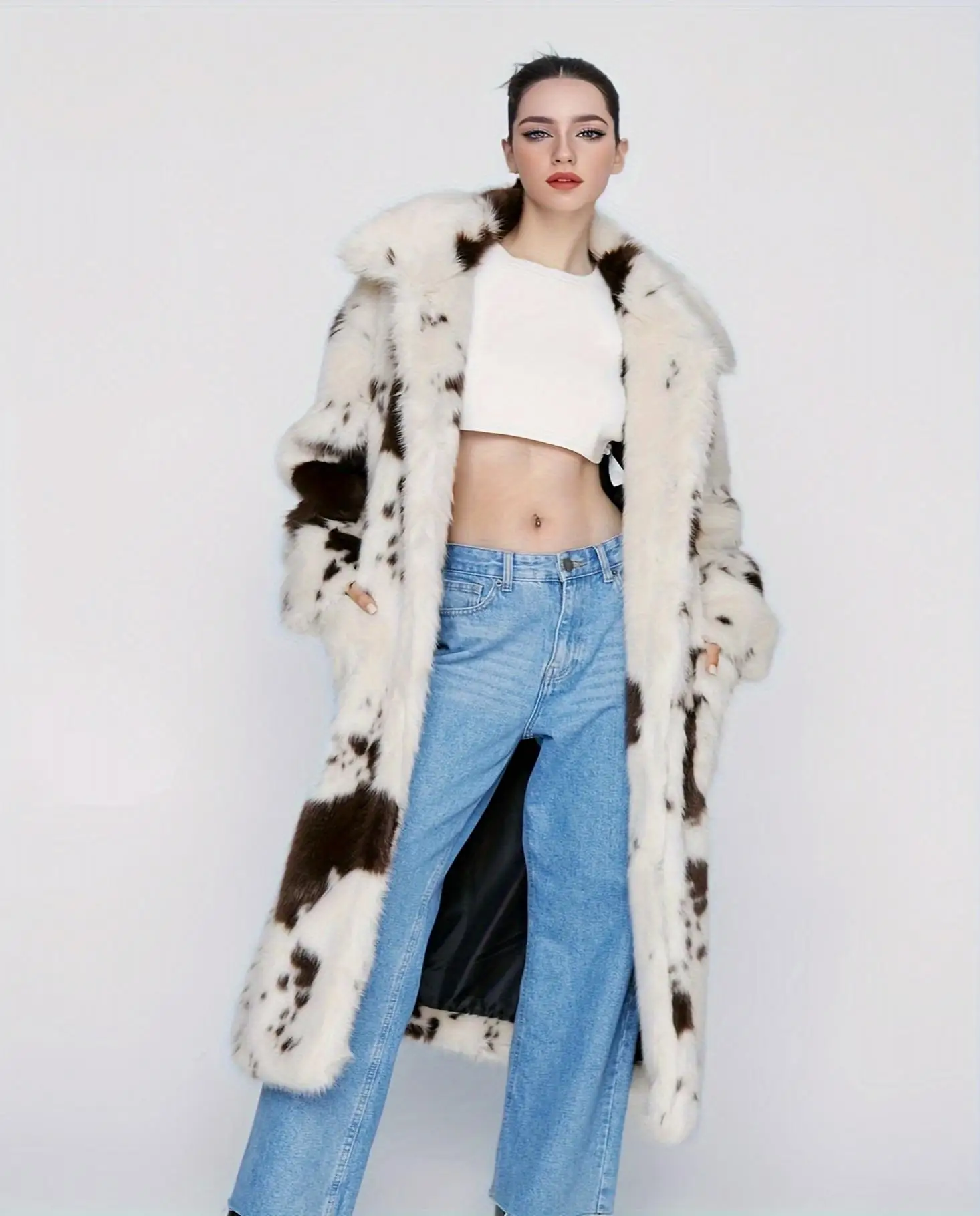 Plus-size Women's Artificial Fur Coat, Fashionable, Trendy, Comfortable And Casual. Long Cow Lapel Fox Fur Coat For Women