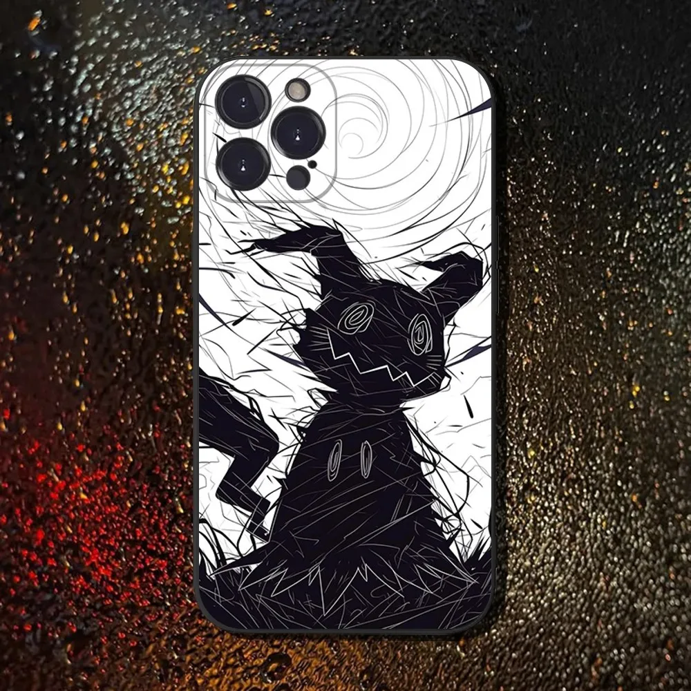 귀여운 심플 M-미미큐 아이폰 16,15,14,13,12,11 플러스,프로 맥스,XS,X,XR,SE,미니,8,7용 소프트 실리콘 블랙 케이스